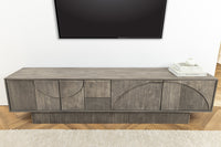 ART DECO Massivholz TV-Lowboard 200cm grau smoked Mangoholz 3D-Front