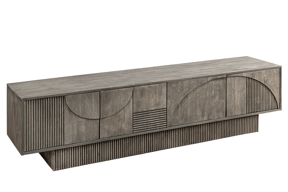 ART DECO Massivholz TV-Lowboard 200cm grau smoked Mangoholz 3D-Front