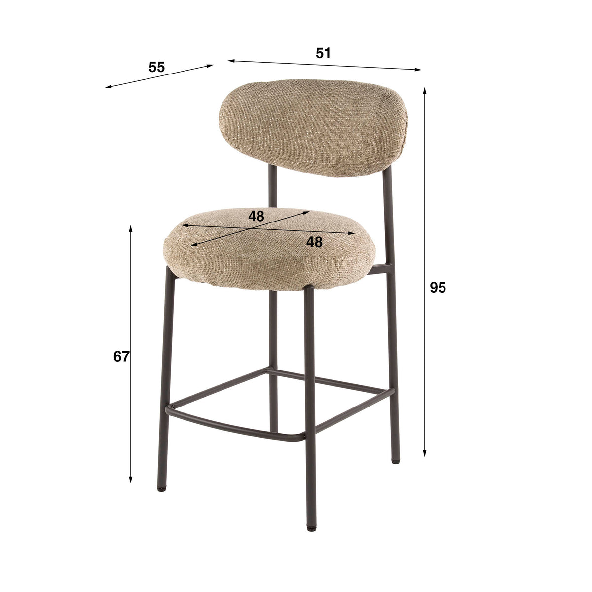 ROUND Barstuhl  2-er Pack/ Cargo sand