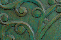 PEACOCK Massives Highboard 170cm grün Mangoholz Schnitzerei Pfauenmotiv