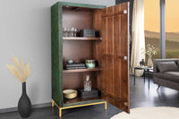 PEACOCK Massives Highboard 170cm grün Mangoholz Schnitzerei Pfauenmotiv