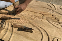 PEACOCK Massives Sideboard  175cm grün Mangoholz Schnitzerei Pfauenmotiv