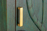 PEACOCK Massives Highboard 170cm grün Mangoholz Schnitzerei Pfauenmotiv