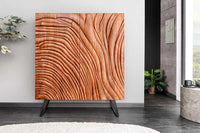 FLUID Massives Highboard 120cm walnuss-braun Akazienholz 3D-Design Kufengestell
