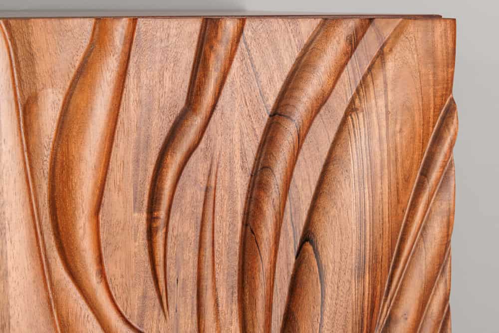 FLUID Massives Highboard 120cm walnuss-braun Akazienholz 3D-Design Kufengestell
