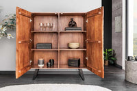 FLUID Massives Highboard 120cm walnuss-braun Akazienholz 3D-Design Kufengestell