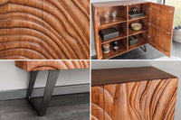 FLUID Massives Highboard 120cm walnuss-braun Akazienholz 3D-Design Kufengestell