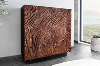 FLUID Massives Highboard 110cm walnuss-braun Akazienholz aufwendiges 3D-Design