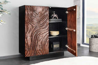 FLUID Massives Highboard 110cm walnuss-braun Akazienholz aufwendiges 3D-Design