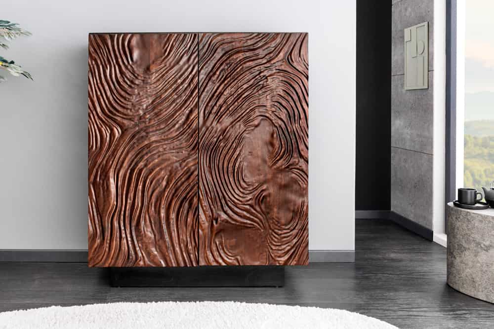 FLUID Massives Highboard 110cm walnuss-braun Akazienholz aufwendiges 3D-Design