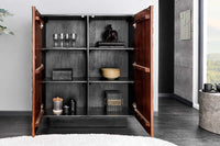 FLUID Massives Highboard 110cm walnuss-braun Akazienholz aufwendiges 3D-Design