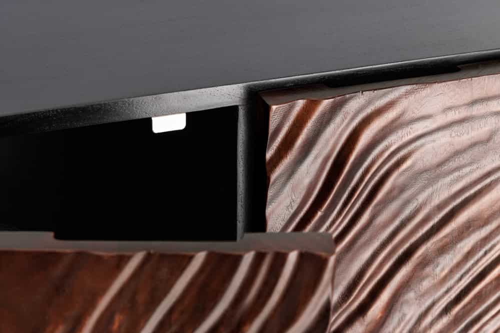 FLUID Massives Highboard 110cm walnuss-braun Akazienholz aufwendiges 3D-Design