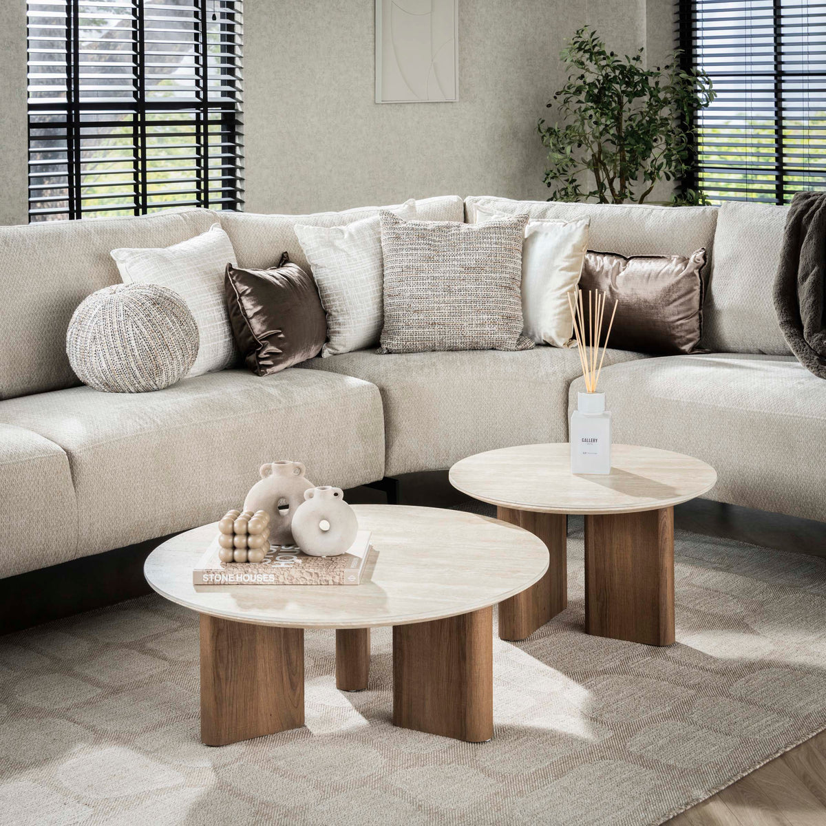 Couchtisch Romano rund Set aus 2 / Keramik travertin