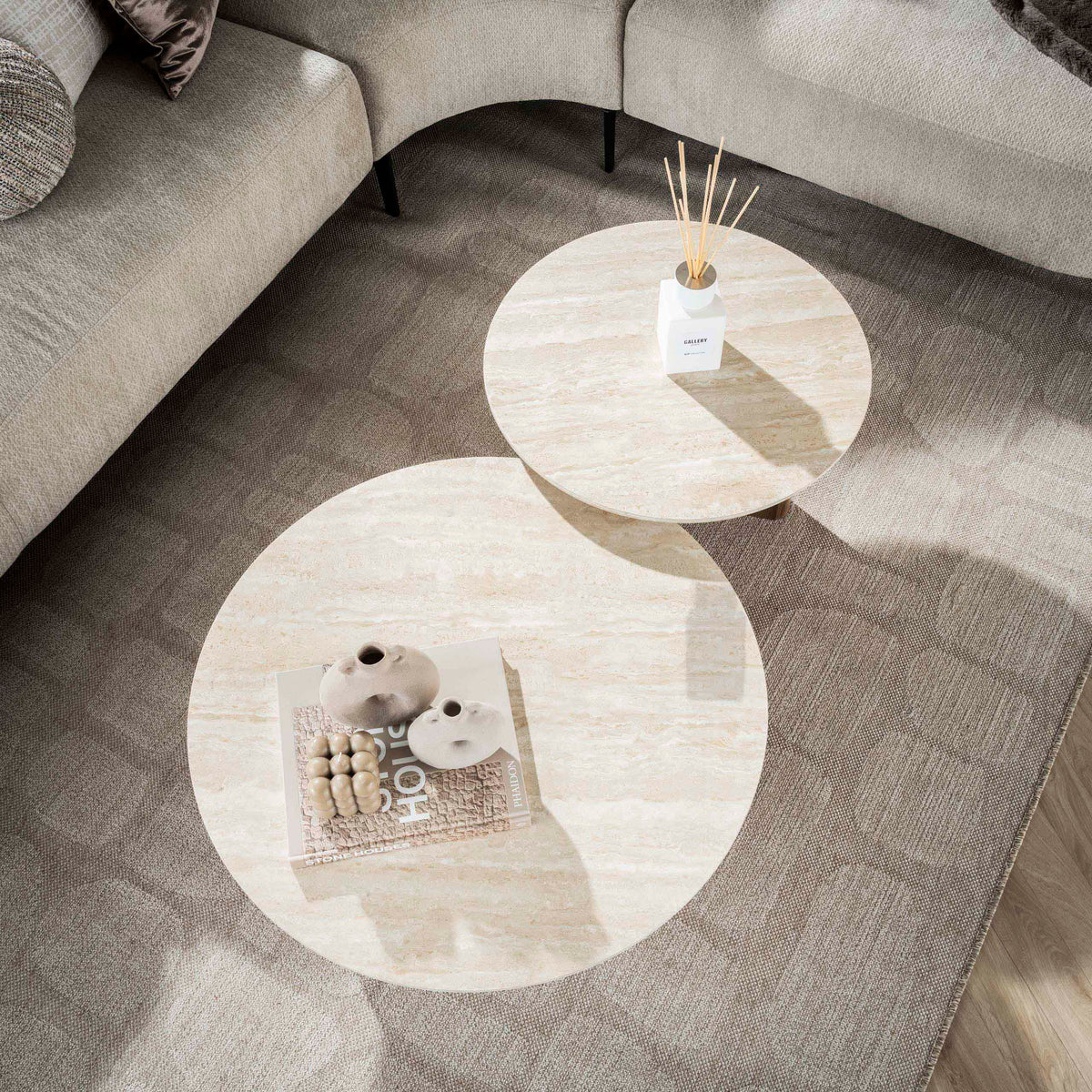 Couchtisch Romano rund Set aus 2 / Keramik travertin