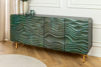 Design Sideboard WAVE 160cm Mangoholz Massivholz mattgold Metallbeine