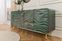 Design Sideboard WAVE 160cm Mangoholz Massivholz mattgold Metallbeine