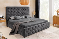 PARIS Design Boxbett Samt Grau Chesterfield Doppelbett