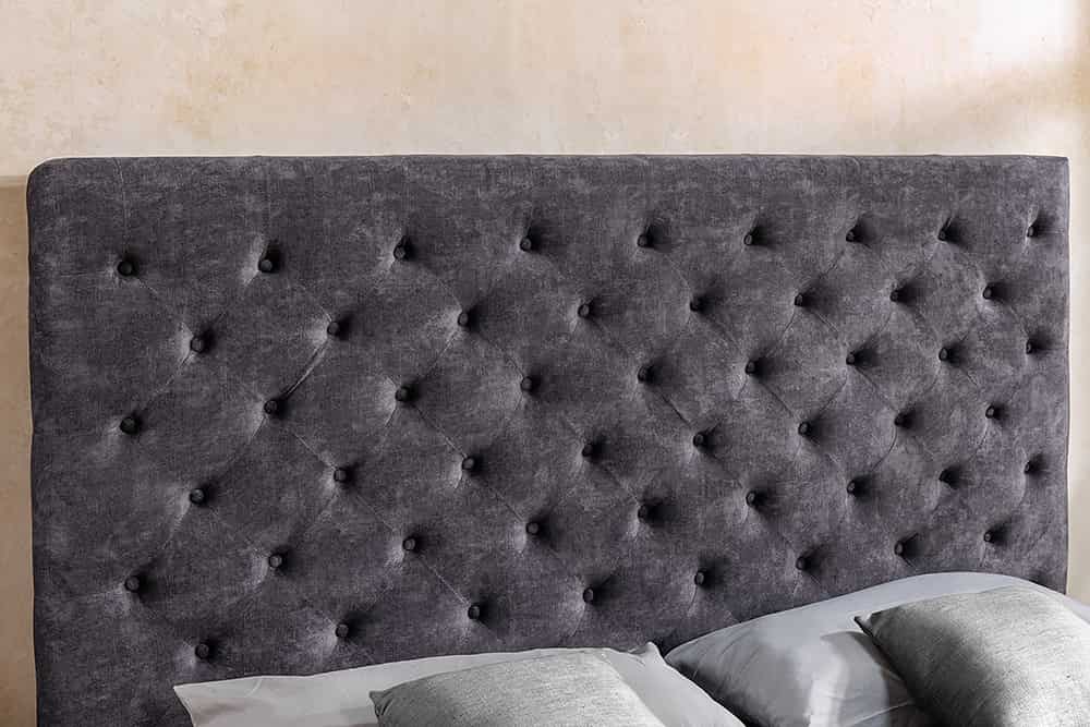 PARIS Design Boxbett Samt Grau Chesterfield Doppelbett