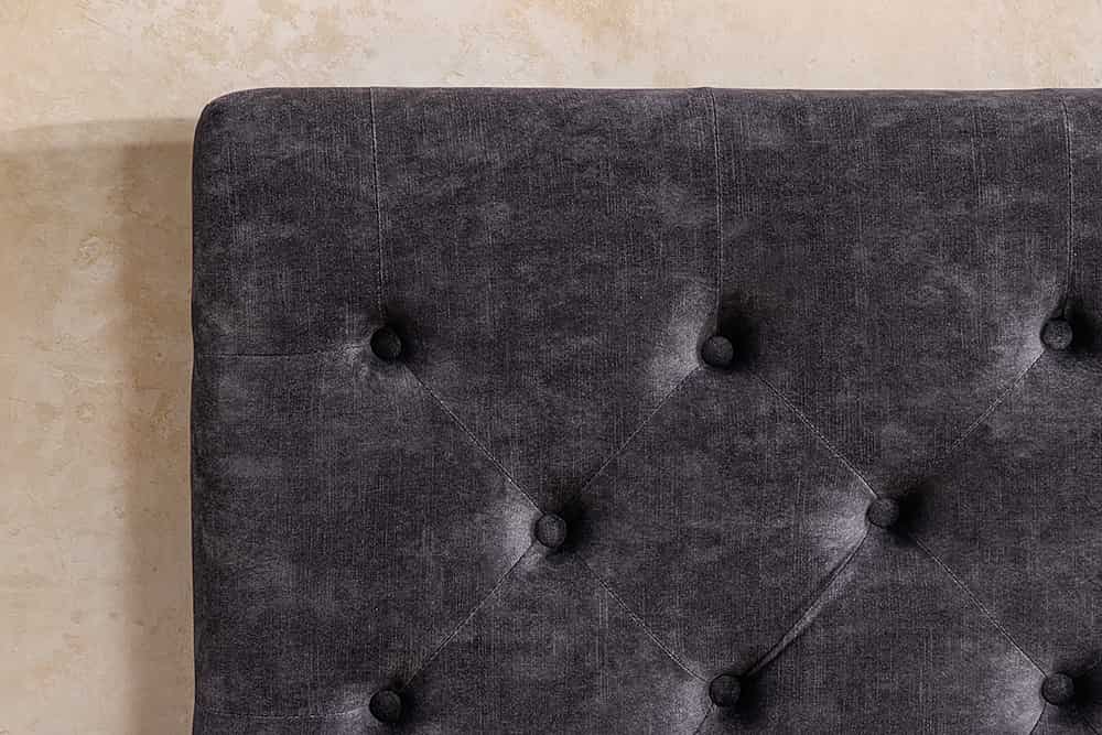 PARIS Design Boxbett Samt Grau Chesterfield Doppelbett