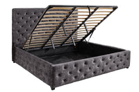 PARIS Design Boxbett Samt Grau Chesterfield Doppelbett