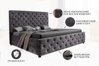 PARIS Design Boxbett Samt Grau Chesterfield Doppelbett