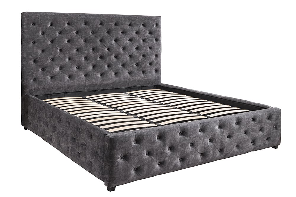 PARIS Design Boxbett Samt Grau Chesterfield Doppelbett