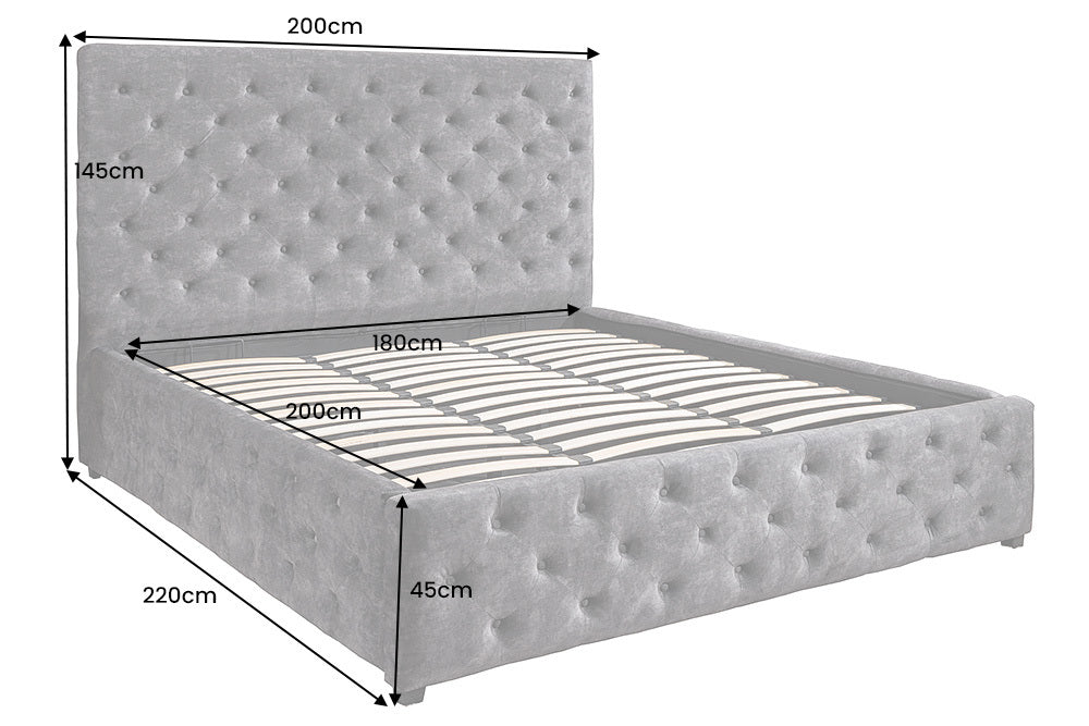 PARIS Design Boxbett Samt Grau Chesterfield Doppelbett