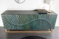 Massives Sideboard SCORPION 180cm türkis Mangoholz gold Metall 3D Schnitzereien