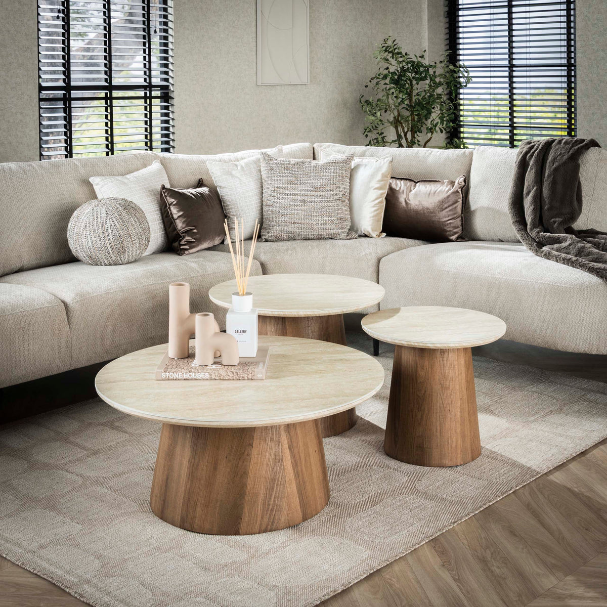 Couchtisch Romano rund Set aus 3 / Keramik travertin – Sitheim