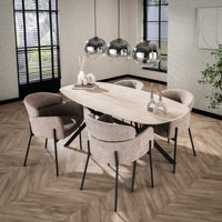 ROMANO Esstisch oval Keramik beige Travertinoptik 180cm Stahlgestell schwarz