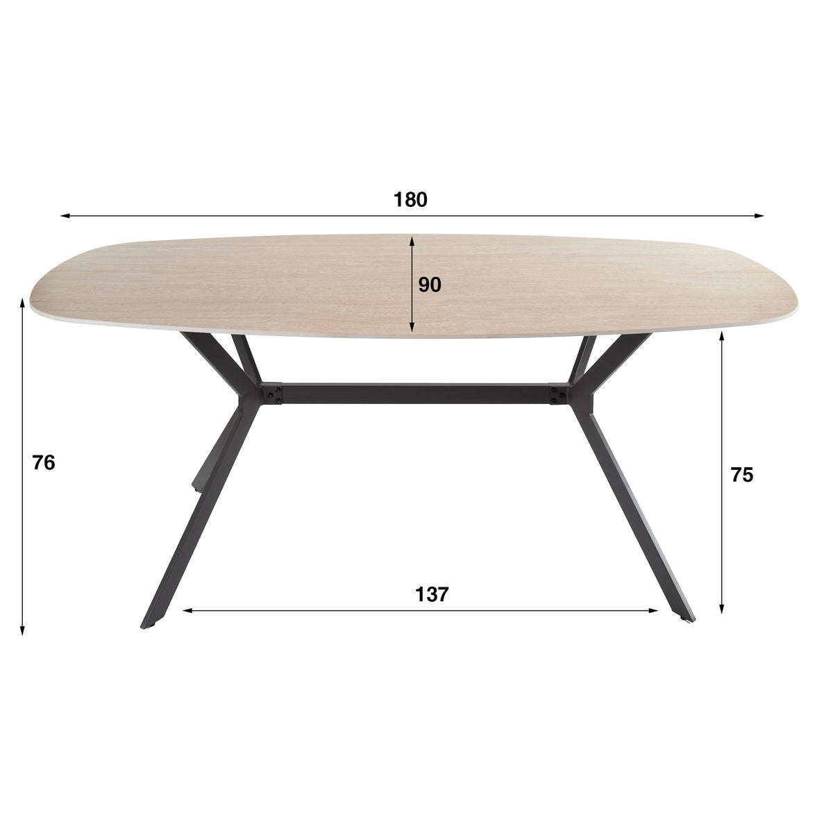 ROMANO Esstisch oval Keramik beige Travertinoptik 180cm Stahlgestell schwarz