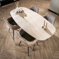 ROMANO Esstisch oval Keramik beige Travertinoptik 180cm Stahlgestell schwarz