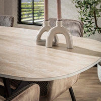 ROMANO Esstisch oval Keramik beige Travertinoptik 180cm Stahlgestell schwarz