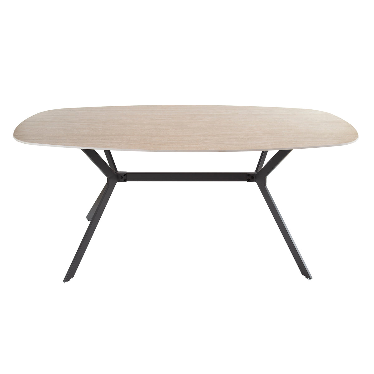 ROMANO Esstisch oval Keramik beige Travertinoptik 180cm Stahlgestell schwarz