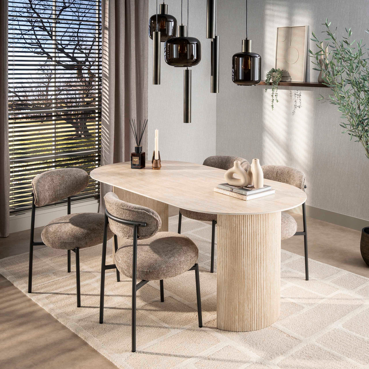 ROMANO ARCH Esstisch oval Keramik beige Travertinoptik 180cm