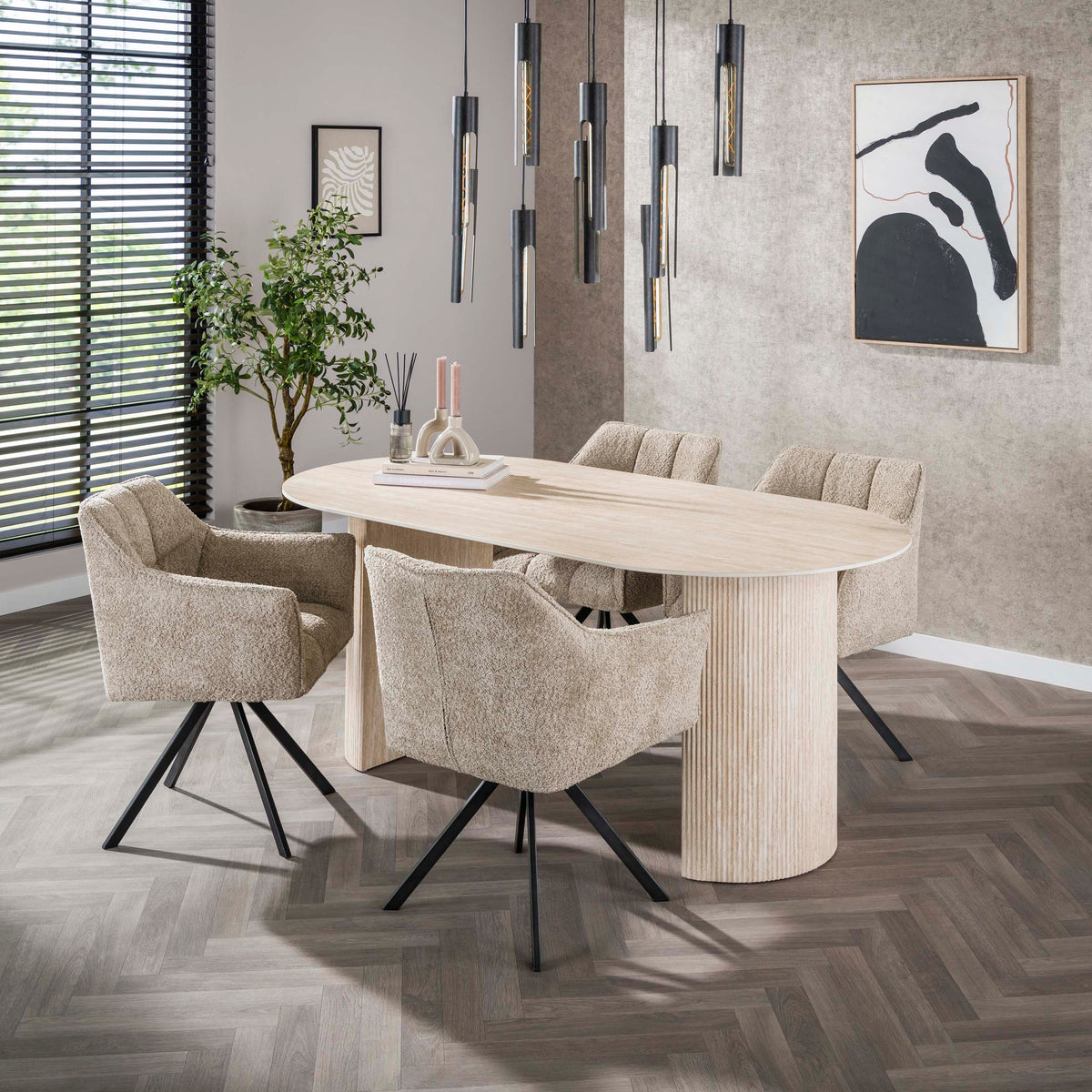 ROMANO ARCH Esstisch oval Keramik beige Travertinoptik 180cm