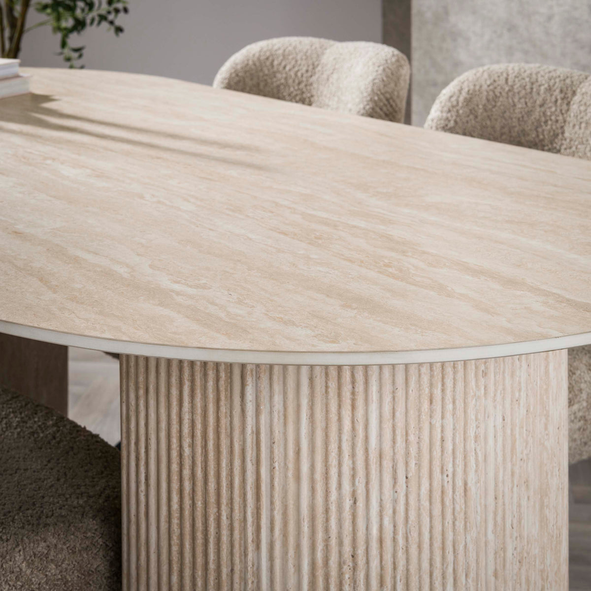 ROMANO ARCH Esstisch oval Keramik beige Travertinoptik 180cm