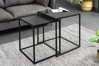 MOUNTAIN SOUL Quadratisches 2er Set Beistelltische 60cm schwarz Naturstein Metall