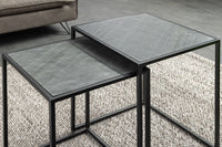 MOUNTAIN SOUL Quadratisches 2er Set Beistelltische 60cm schwarz Naturstein Metall