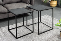 MOUNTAIN SOUL Quadratisches 2er Set Beistelltische 60cm schwarz Naturstein Metall