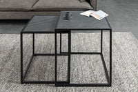 MOUNTAIN SOUL Quadratisches 2er Set Beistelltische 60cm schwarz Naturstein Metall
