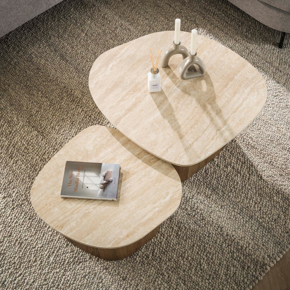 Couchtisch Romano Kiesel Set aus 2 / Keramik travertin