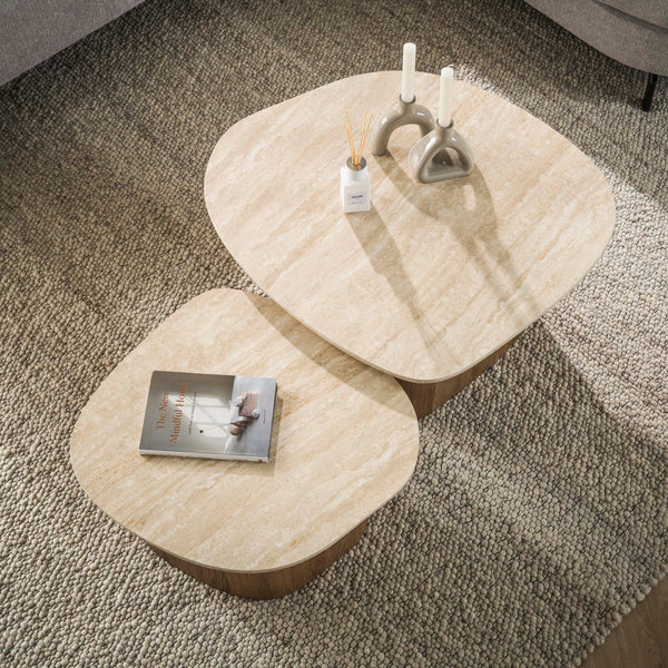 Couchtisch Romano Kiesel Set aus 2 / Keramik travertin