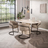 CENTRO Esstisch dänisch oval Keramik 180cm Travertinoptik