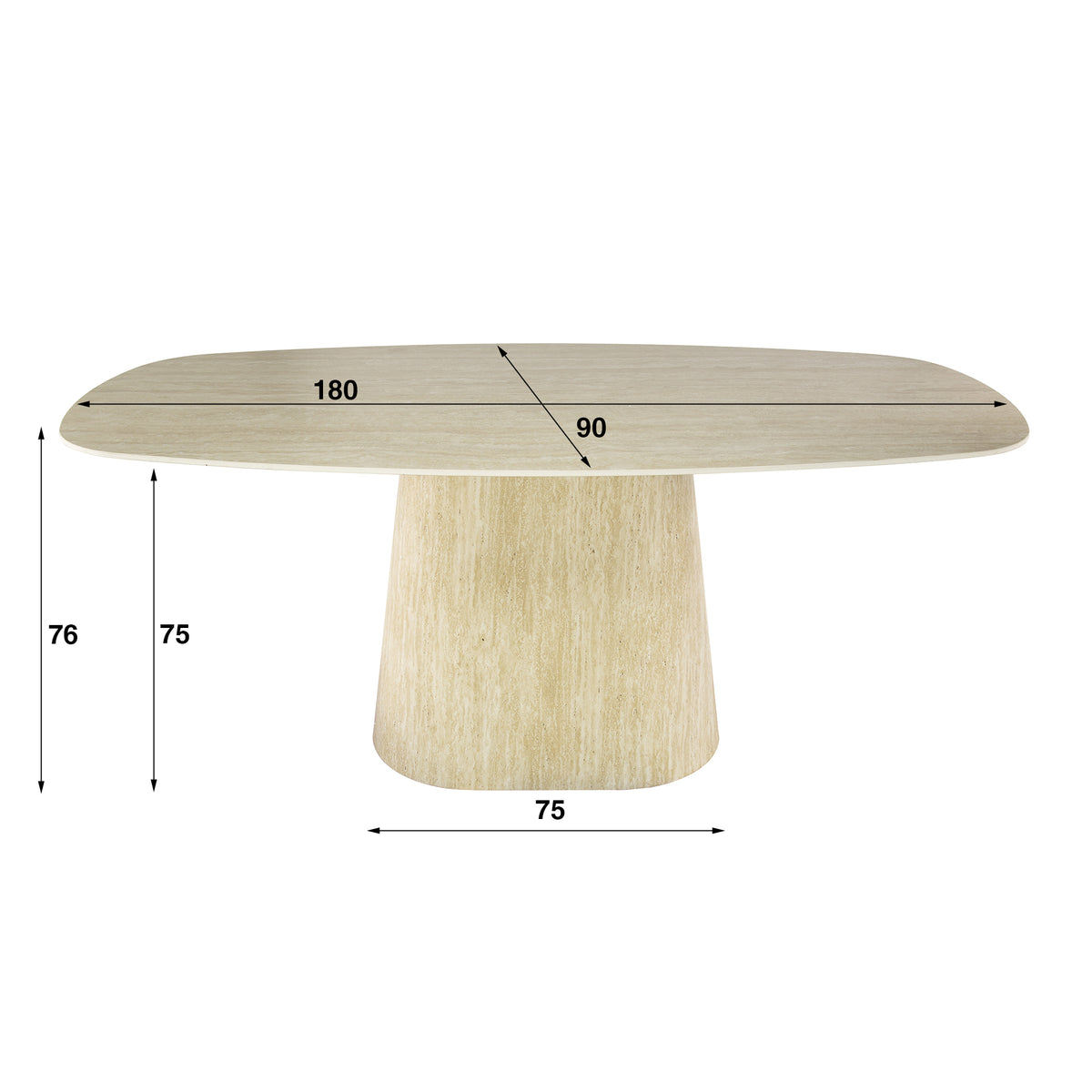 CENTRO Esstisch dänisch oval Keramik 180cm Travertinoptik