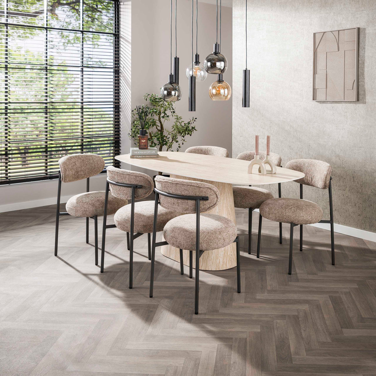 CENTRO Esstisch dänisch oval Keramik 180cm Travertinoptik