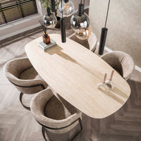 CENTRO Esstisch dänisch oval Keramik 180cm Travertinoptik