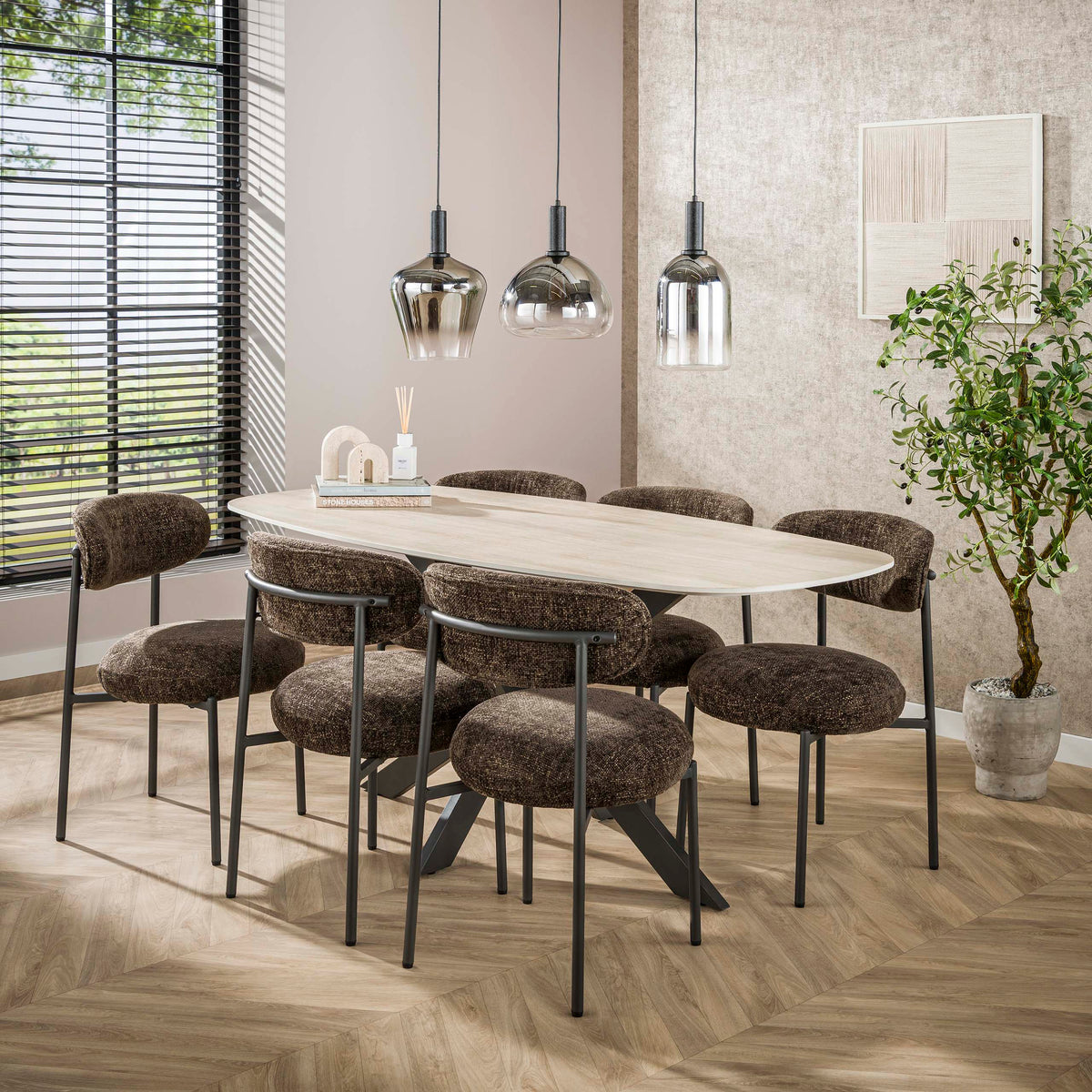 ROMANO CROSS Esstisch 180cm dänisch oval / 3D Keramik travertin