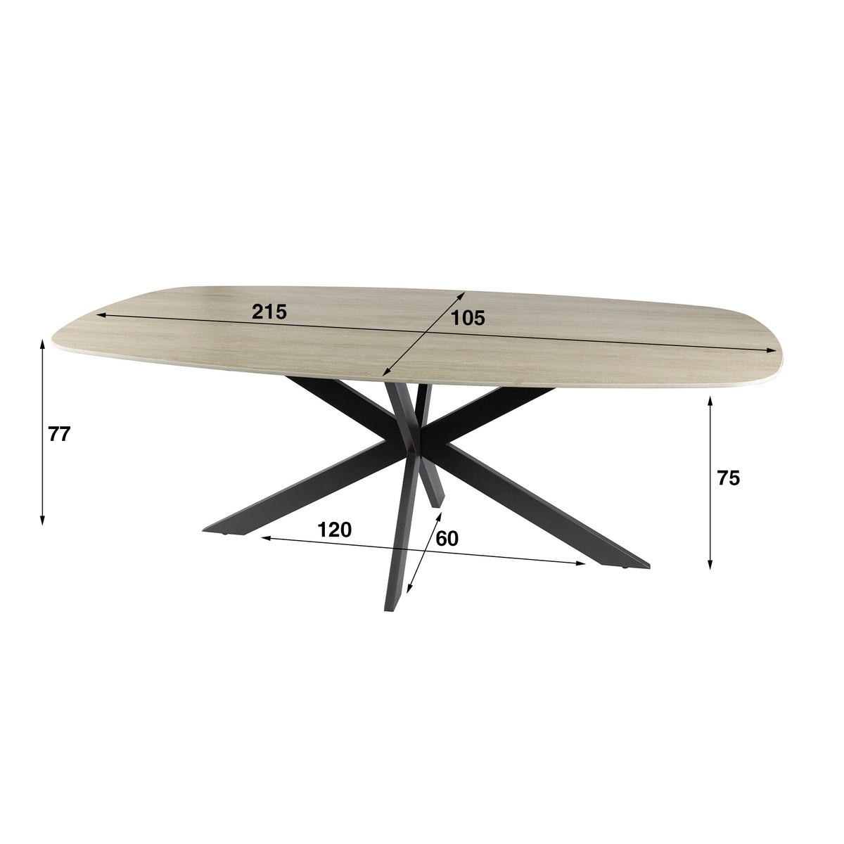 ROMANO CROSS Esstisch 215cm dänisch oval / 3D Keramik travertin