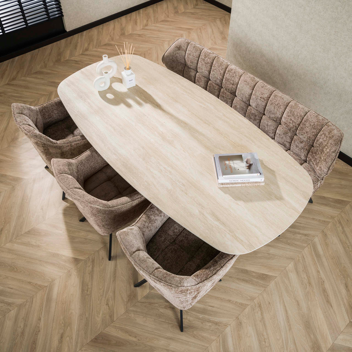 ROMANO CROSS Esstisch 215cm dänisch oval / 3D Keramik travertin